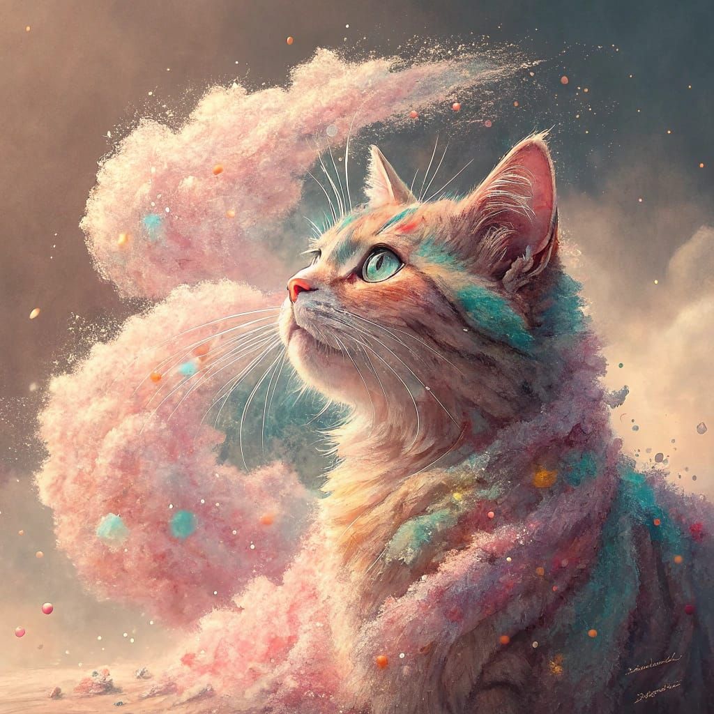 Whimsical Cat in a Candy Cloud