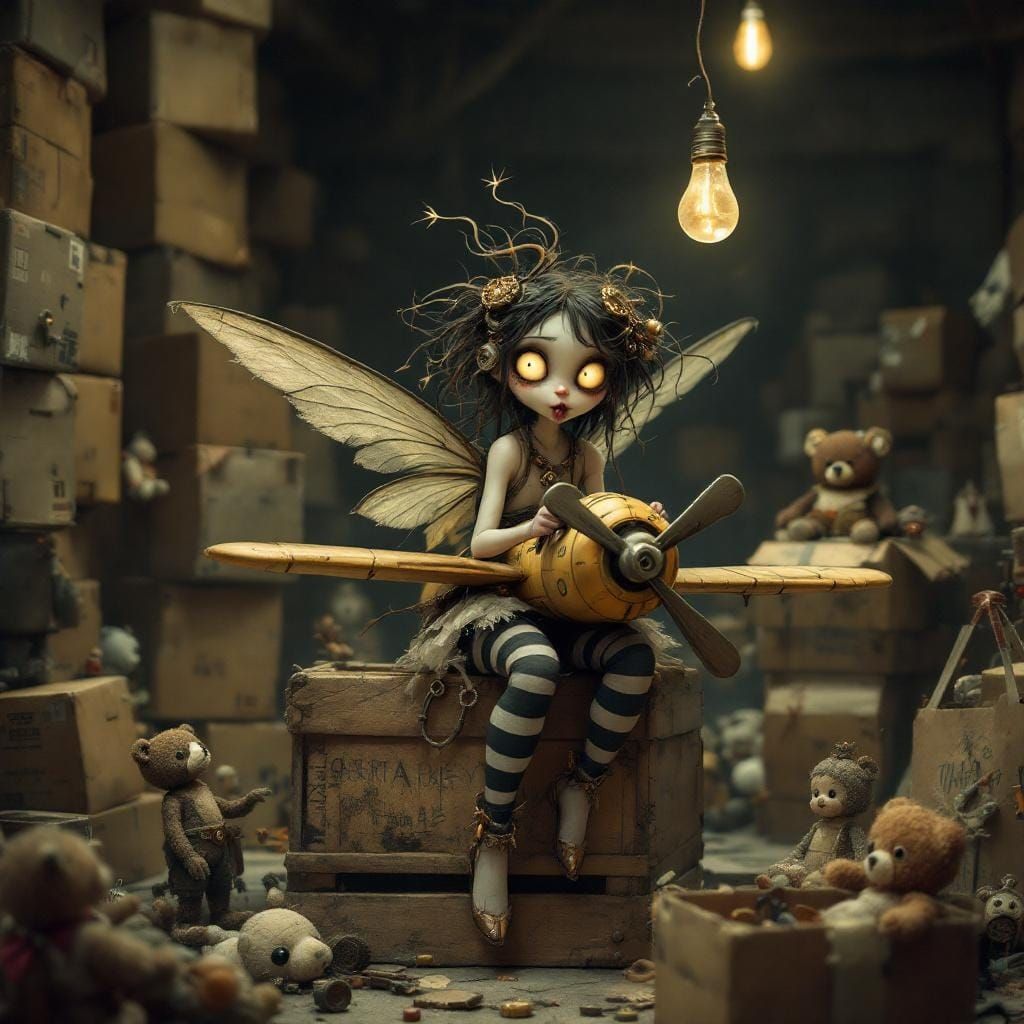 Eerie Fairy in Warehouse, in Tim Burton Style
