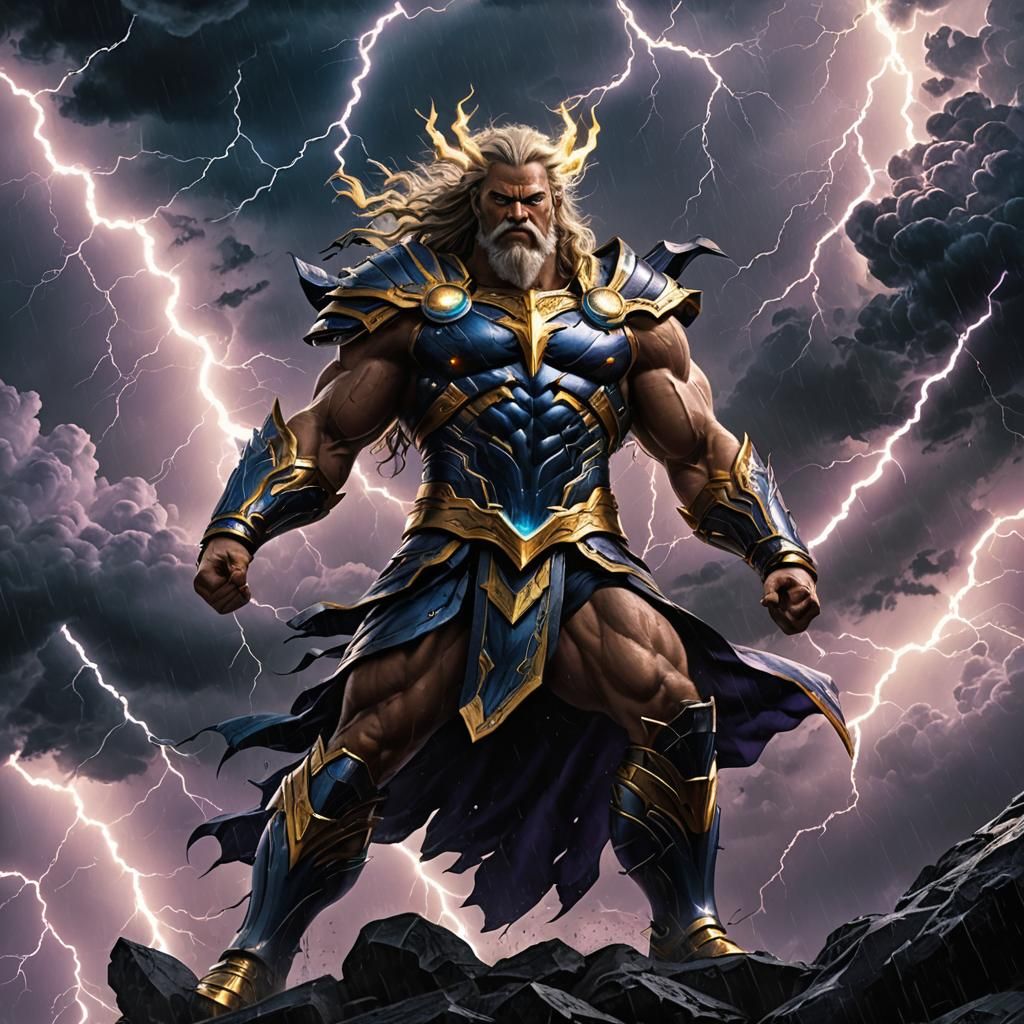 Zeus God of Thunder in Dark Fantasy Art