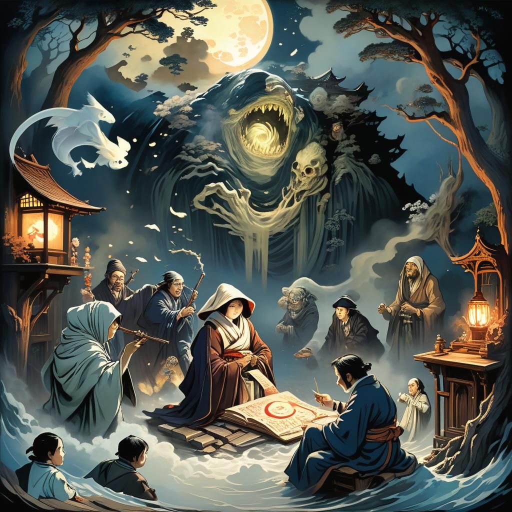 Japanese Horror Story in Ukiyo-e Style