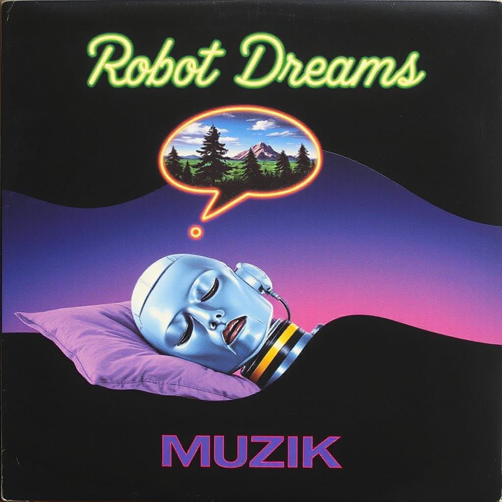 Electronic Dreamscape Robot Head in Neon Dreamworld