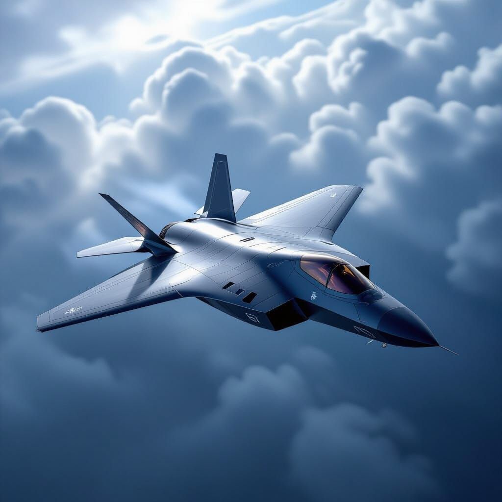 Fifth-Generation Fighter Jet Soaring in Stormy Sky