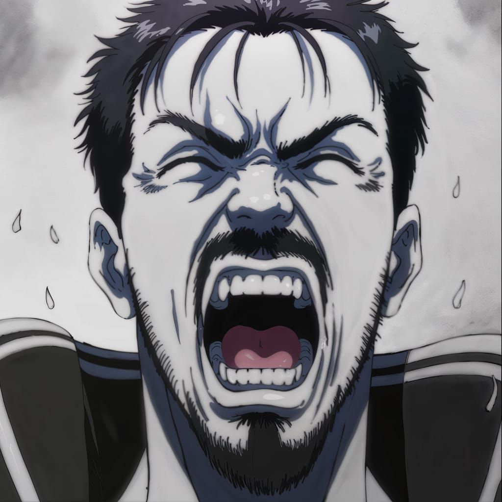 Charcoal Drawing of a Screaming Man