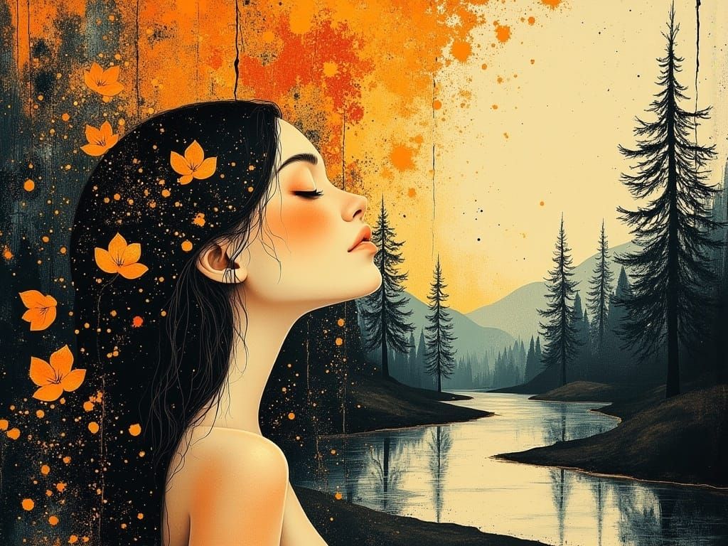 Serene Autumn Goddess in Vibrant Floral Crown