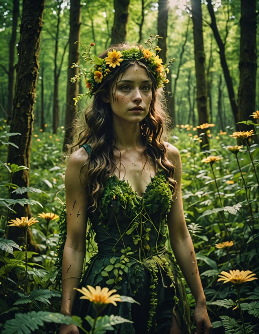 forest nymph, flowers,
