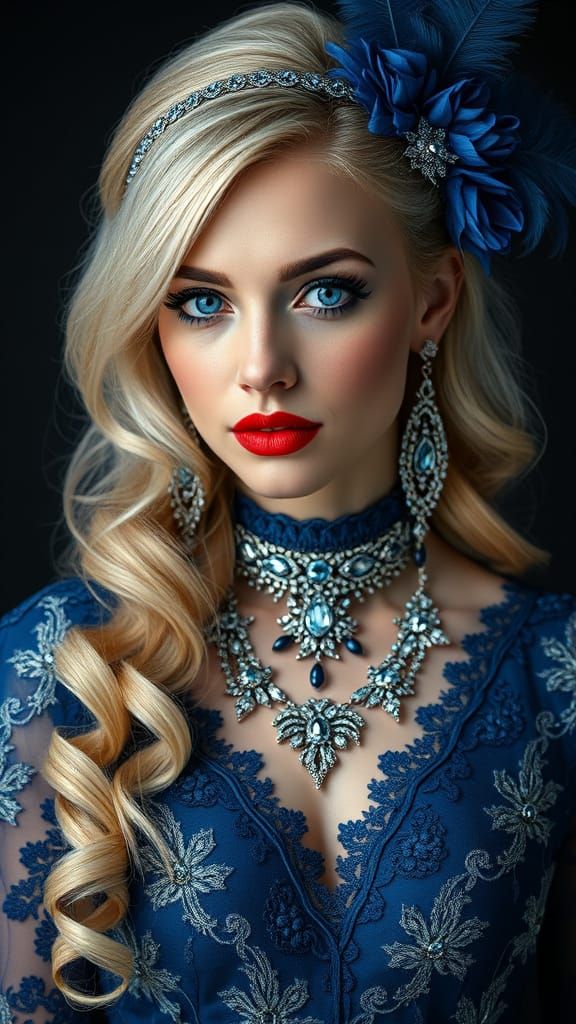 Elegant Gothic Woman in Deep Blue Luxury