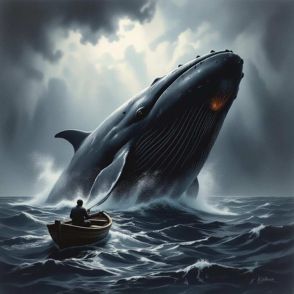 Fisherman Swallowed by Giant Whale in Stormy Sea