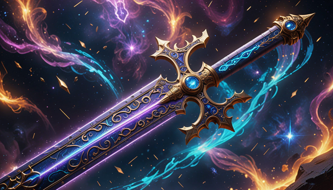 Epic Cosmic Holy Sword in Deep, Vibrant Colors