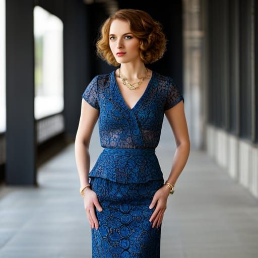 Elegant Woman with Auburn Hair in Chic Outfit