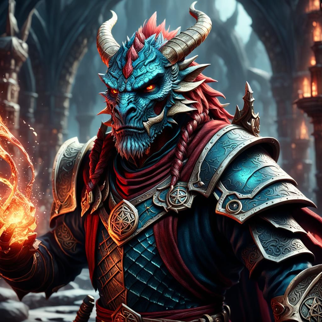 Dragonborn Wizard in DND Style Fantasy Art