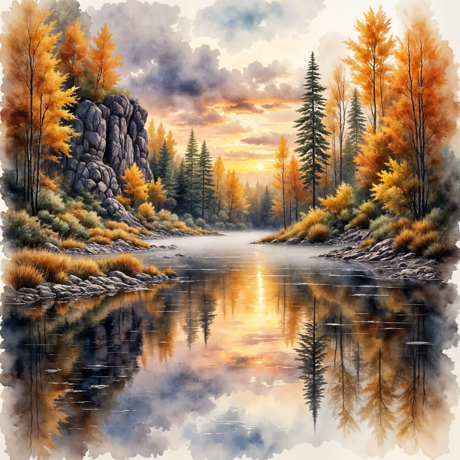 Black Rock Nature Center: Autumnal Watercolor Reflection