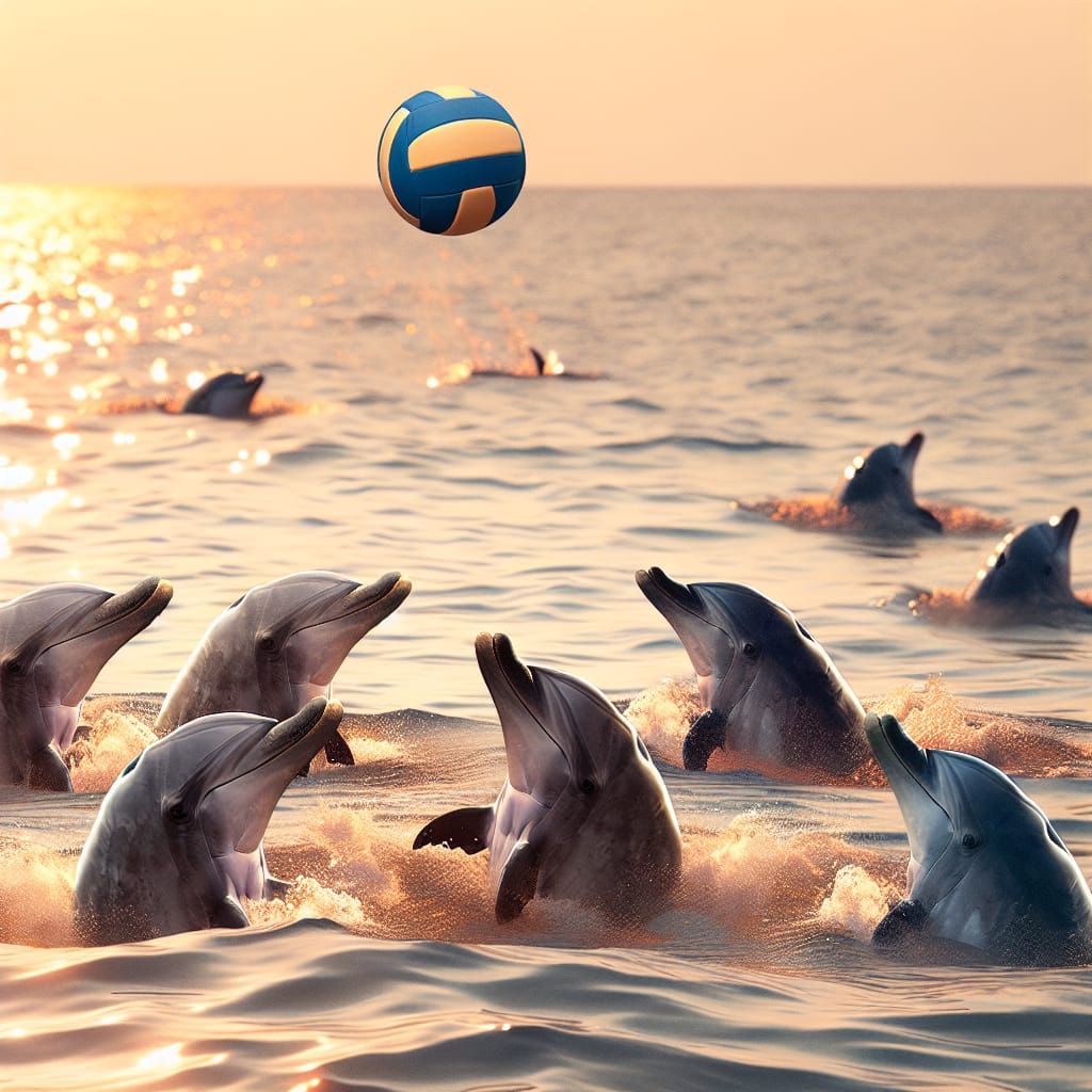Dolphins Play Volleyball at Sunset