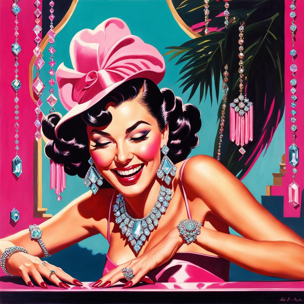 Glamorous Woman with Jewelry in Pin-Up Style