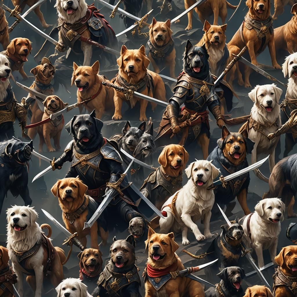 Dogs with Swords in a Fantasy Art Style