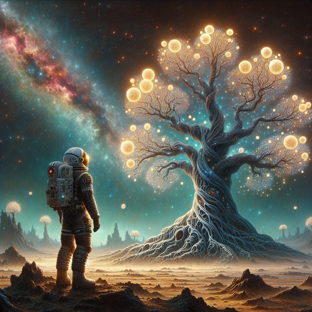 South Asian Astronaut and Bioluminescent Tree