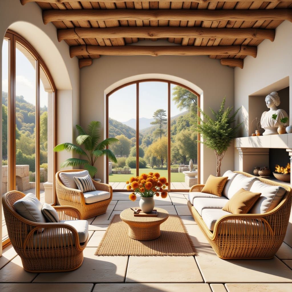Rattan Orangery Living Room Design