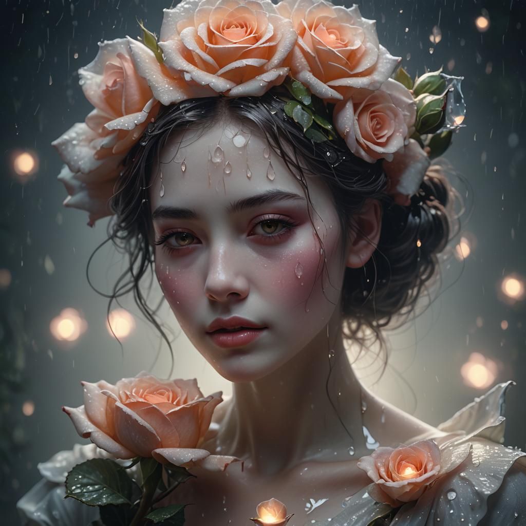 Ethereal Woman With Rose in Photorealistic Style