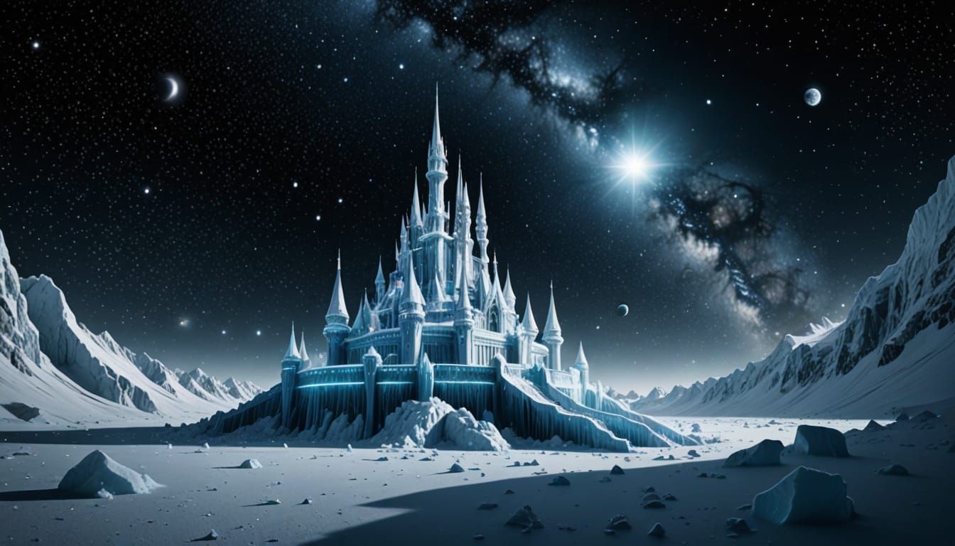Ethereal Ice Palace Shines in Cosmic Void