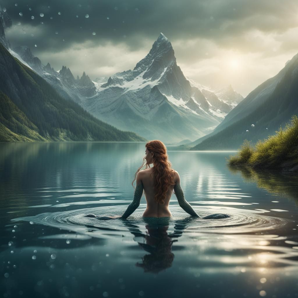 Mermaid in Mountain Lake: Digital Matte Painting