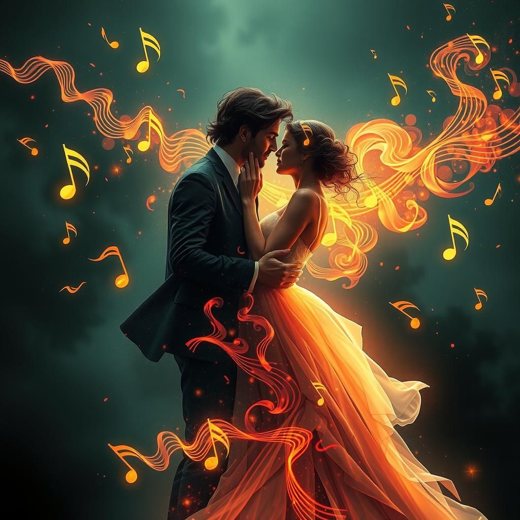 Surreal Lovers Dancing from Musical Notes