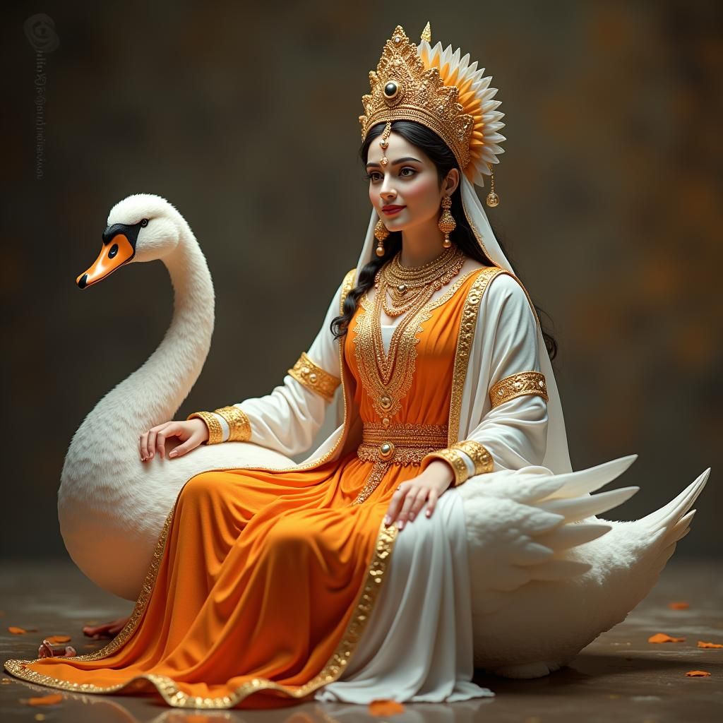 Goddess Saraswati with Swan in Art Nouveau Style