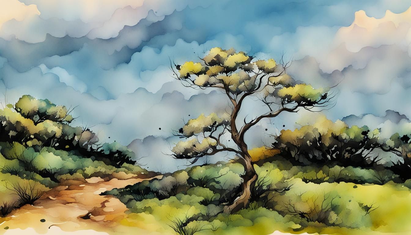 Delicate Ink Wash Watercolor Background