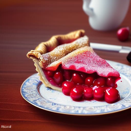 Detailed Cherry Pie on Elegant Plate: Hyper-Realistic