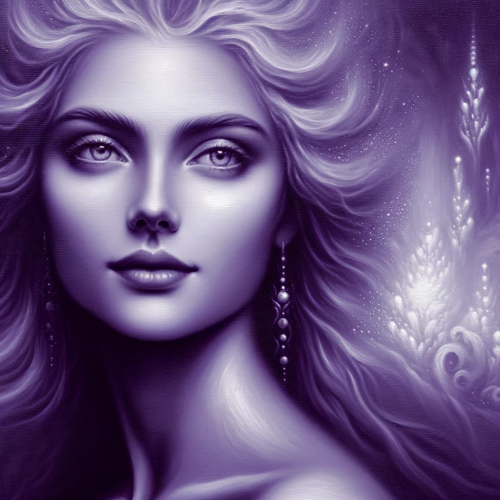 Monochromatic Violet Portrait of a Glowing Woman