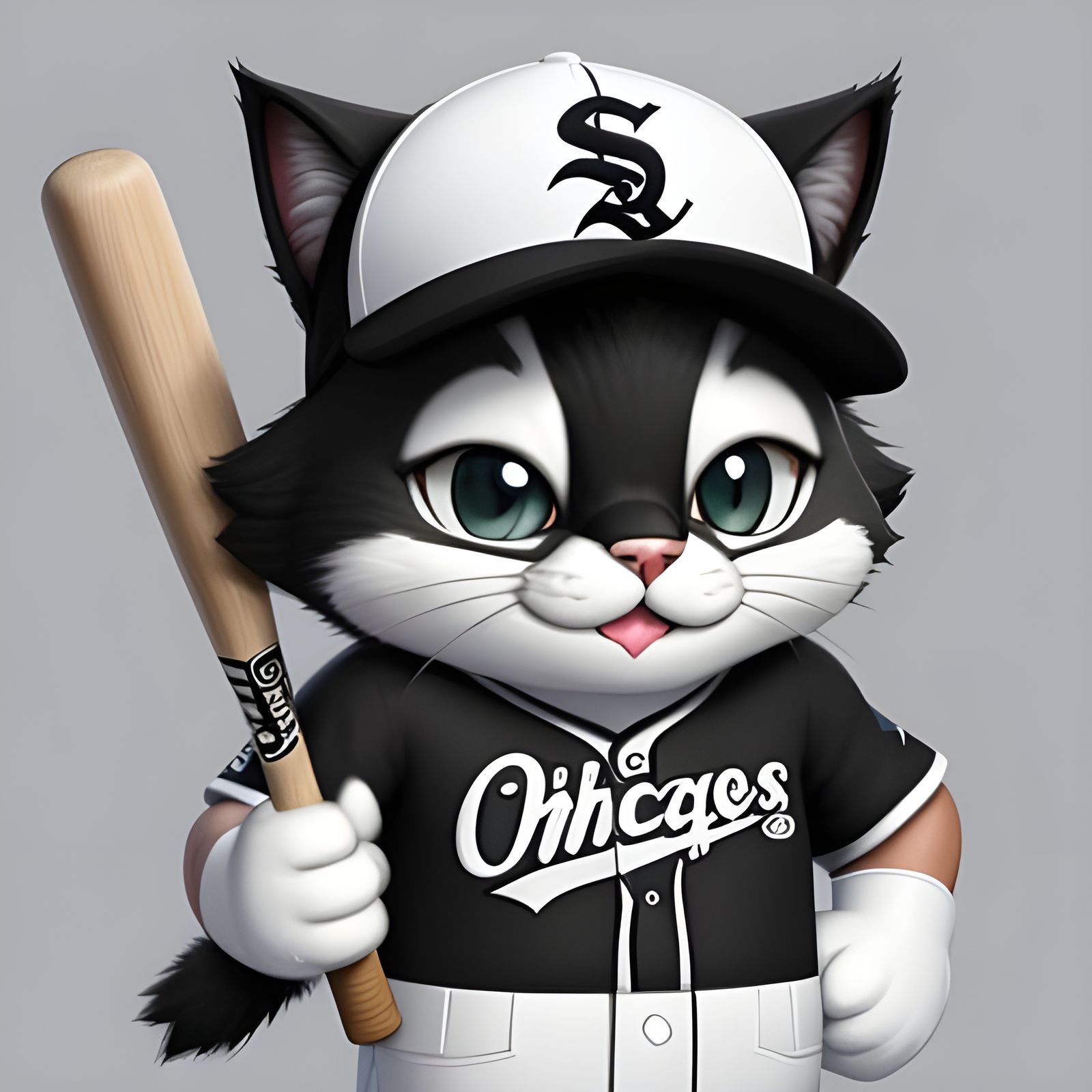Cheerful Cartoon Cat in Chicago White Sox Gear