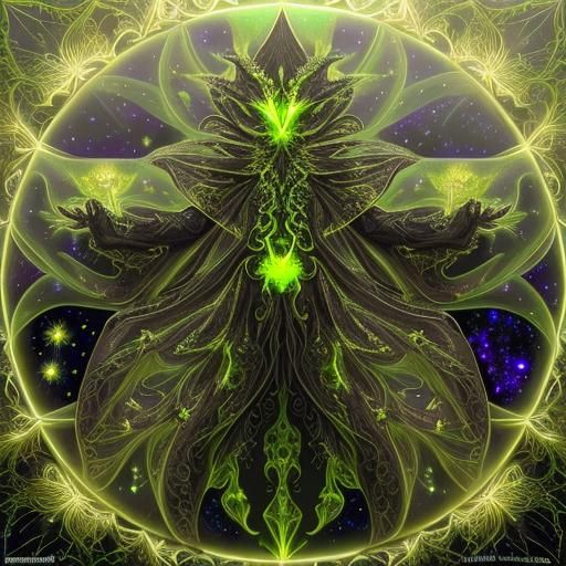 Bioluminescent Fractal Plants Under Galactic Sky