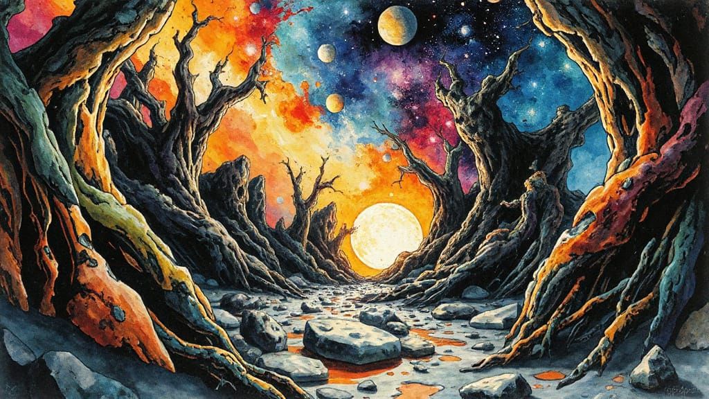 Surreal Claustrophobia: Ink and Watercolour Masterpiece