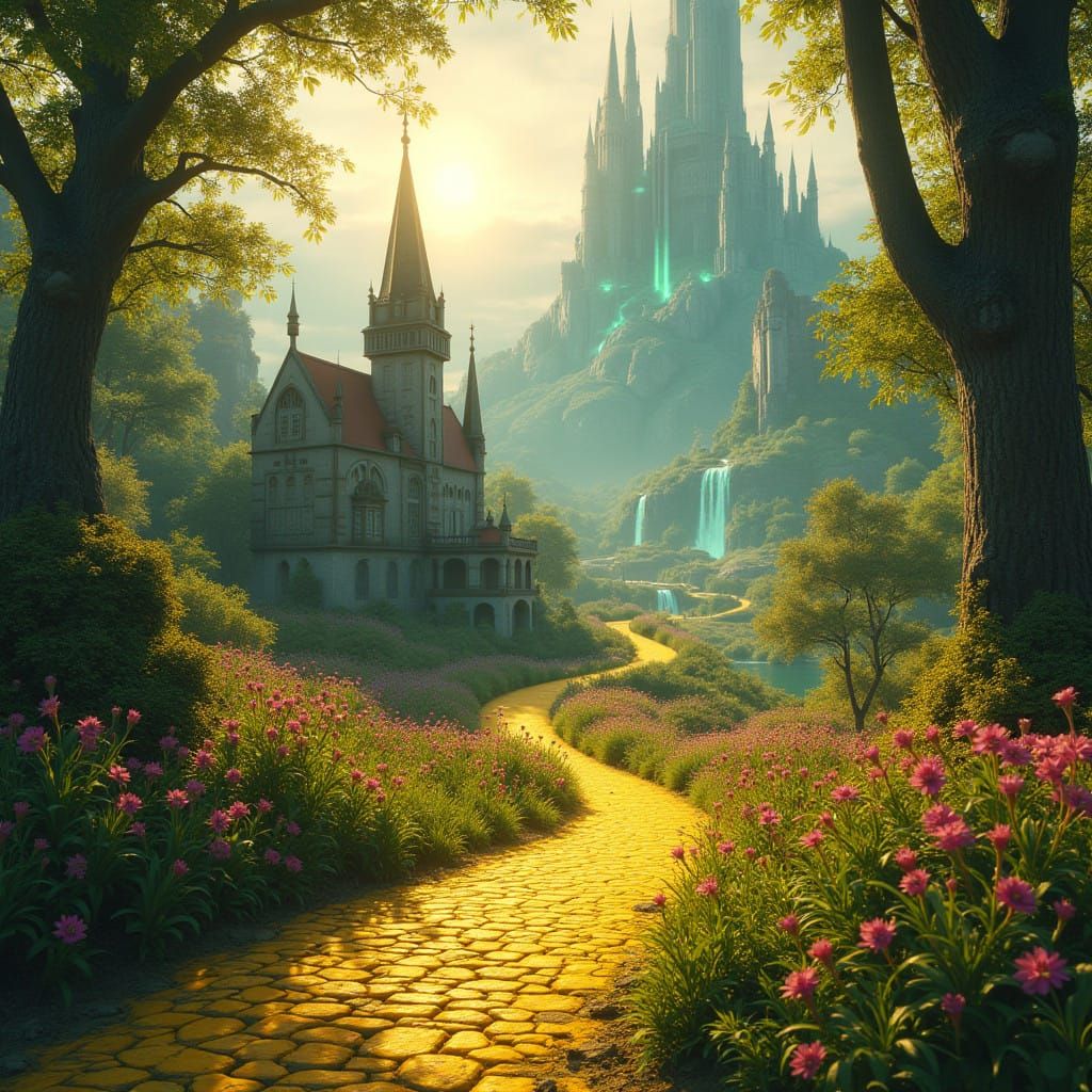 Fantastical Oz Village with Winding Yellow Brick Road