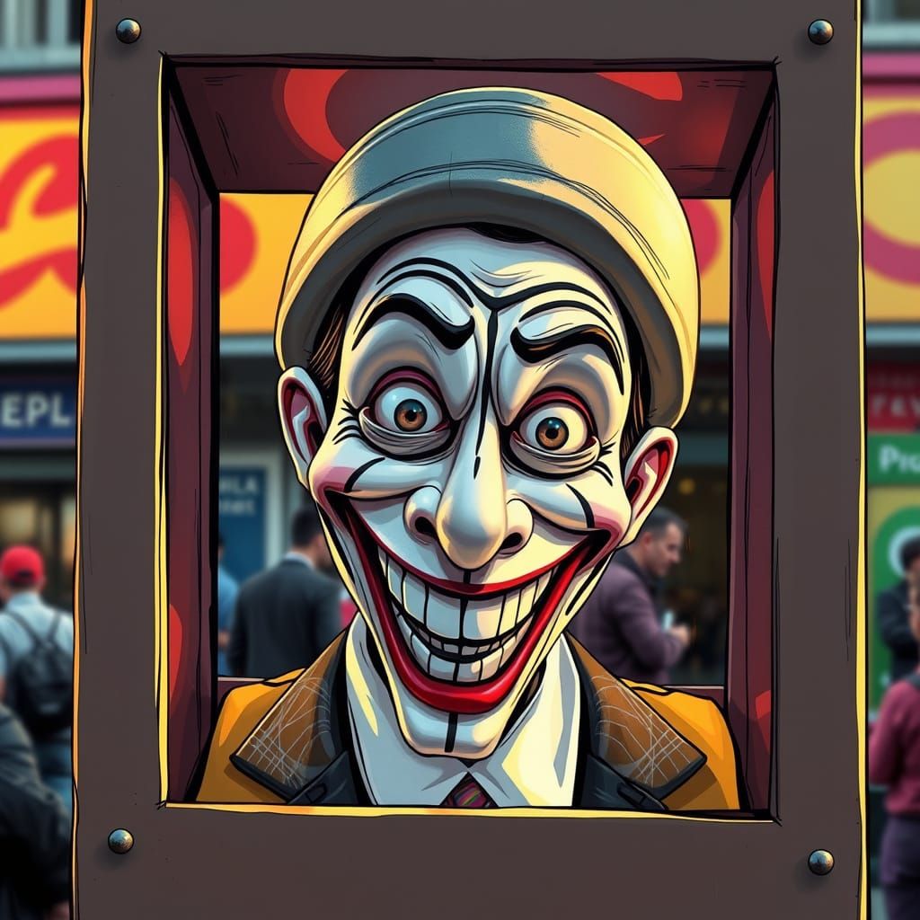 Caricature Mime Trapped in Invisible Box