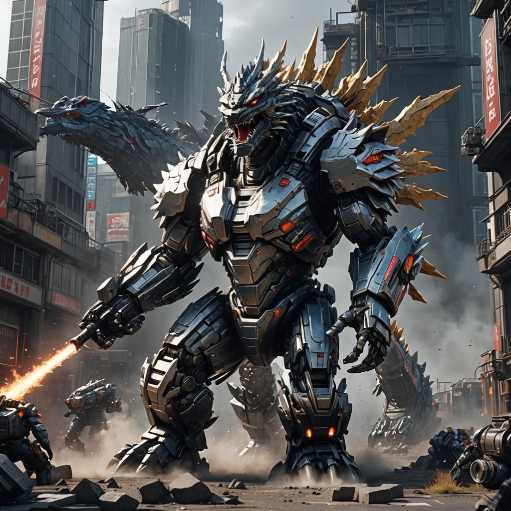 Mecha Godzilla Attacks: Epic Sci-Fi Render