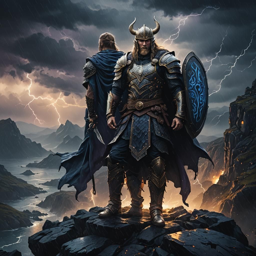 Viking Warrior in Dragon Scale Armor on Cliff