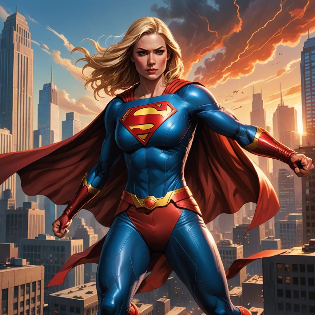 Supergirl in Dynamic Cityscape