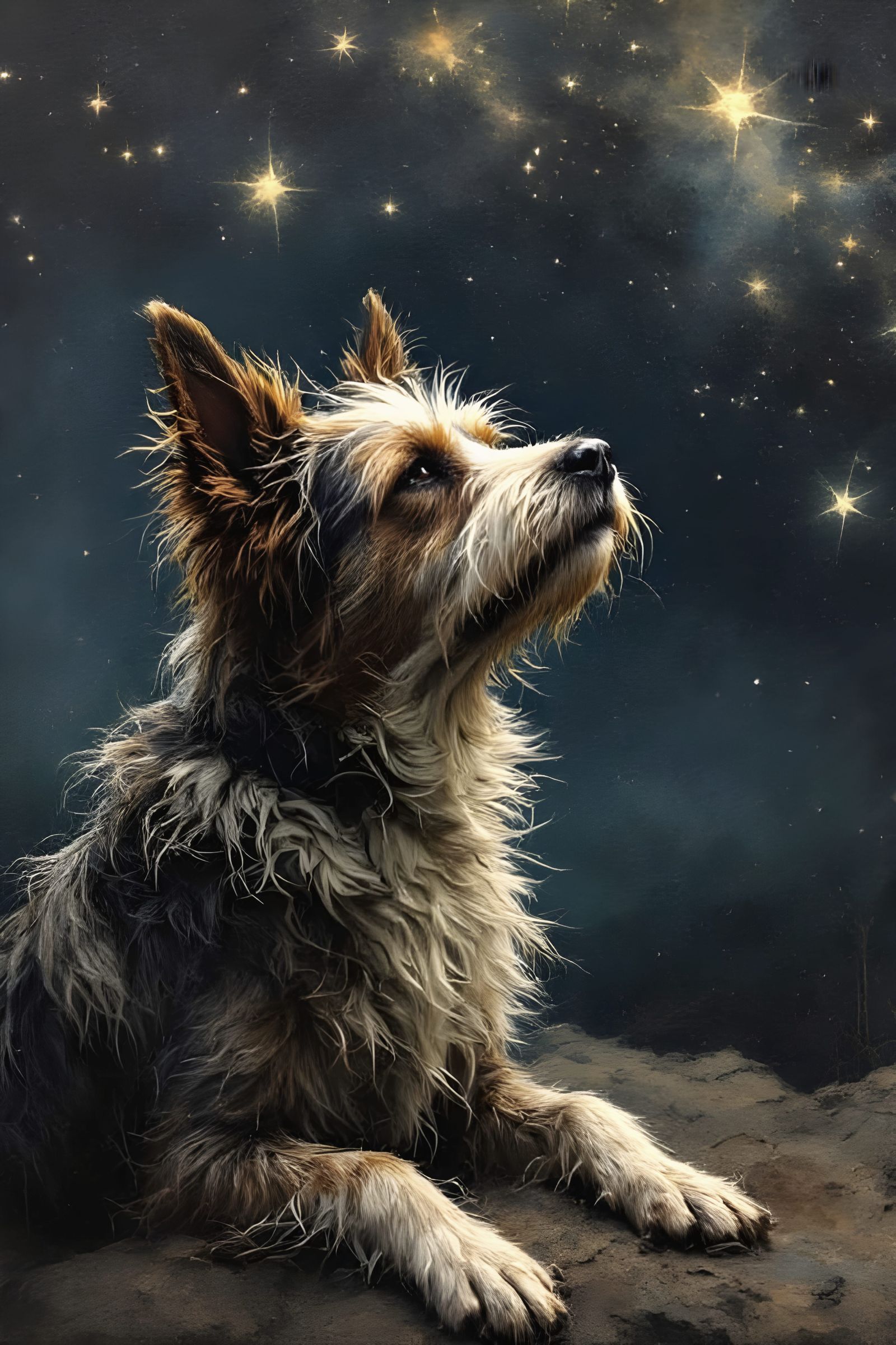 Soothing Canine Gaze Under Celestial Lights