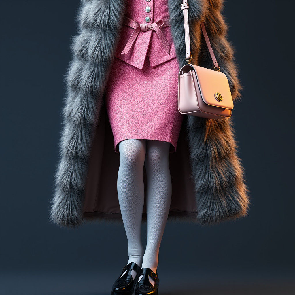 Woman in Fur Coat and Pink Dress: Dreamlike Digital Art