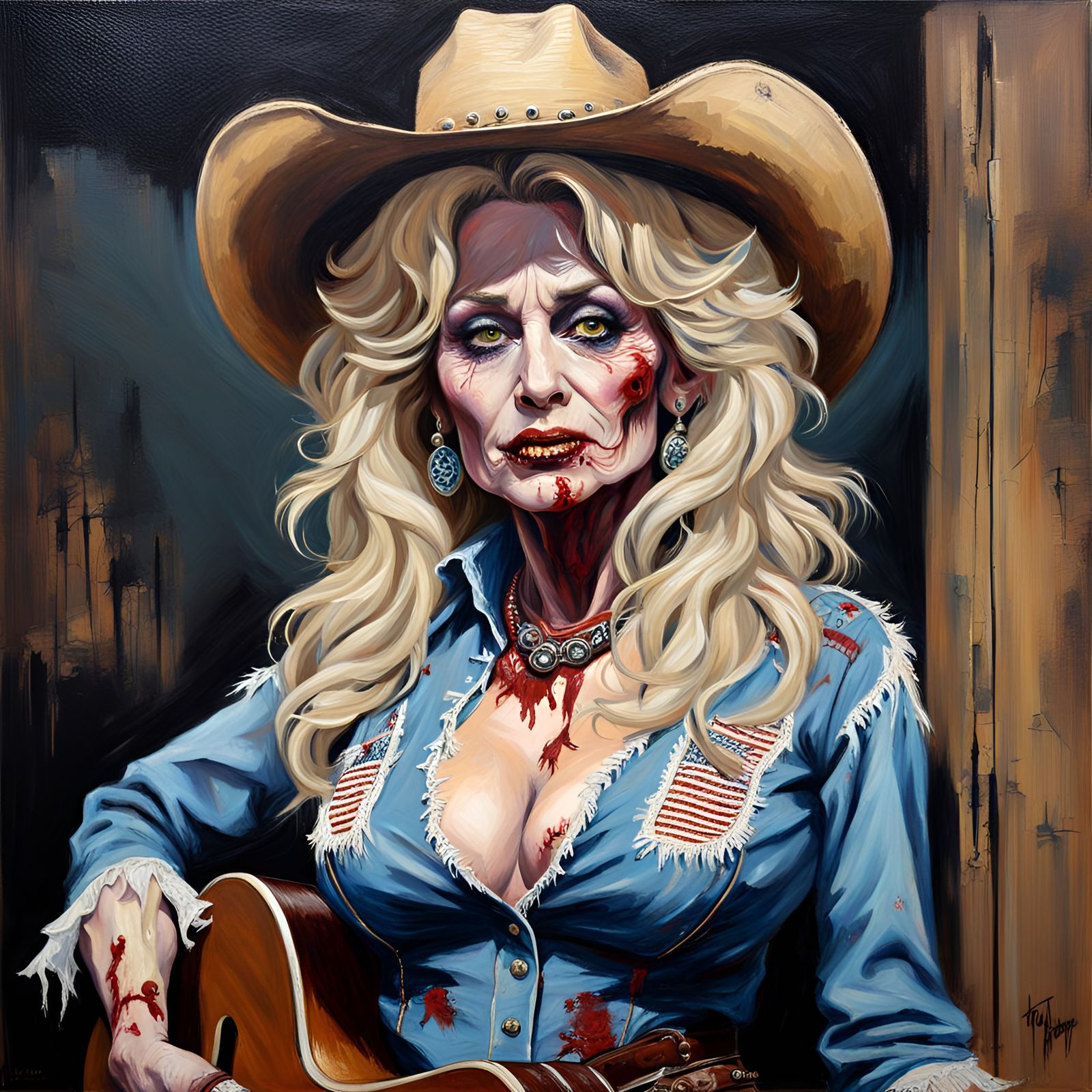 Dolly Parton as a Zombie Cowgirl, Oil Painting