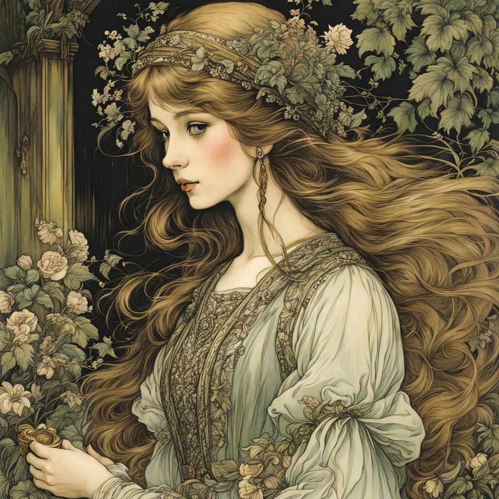 Princess in Garden: Delicate Alcohol Ink Illustration