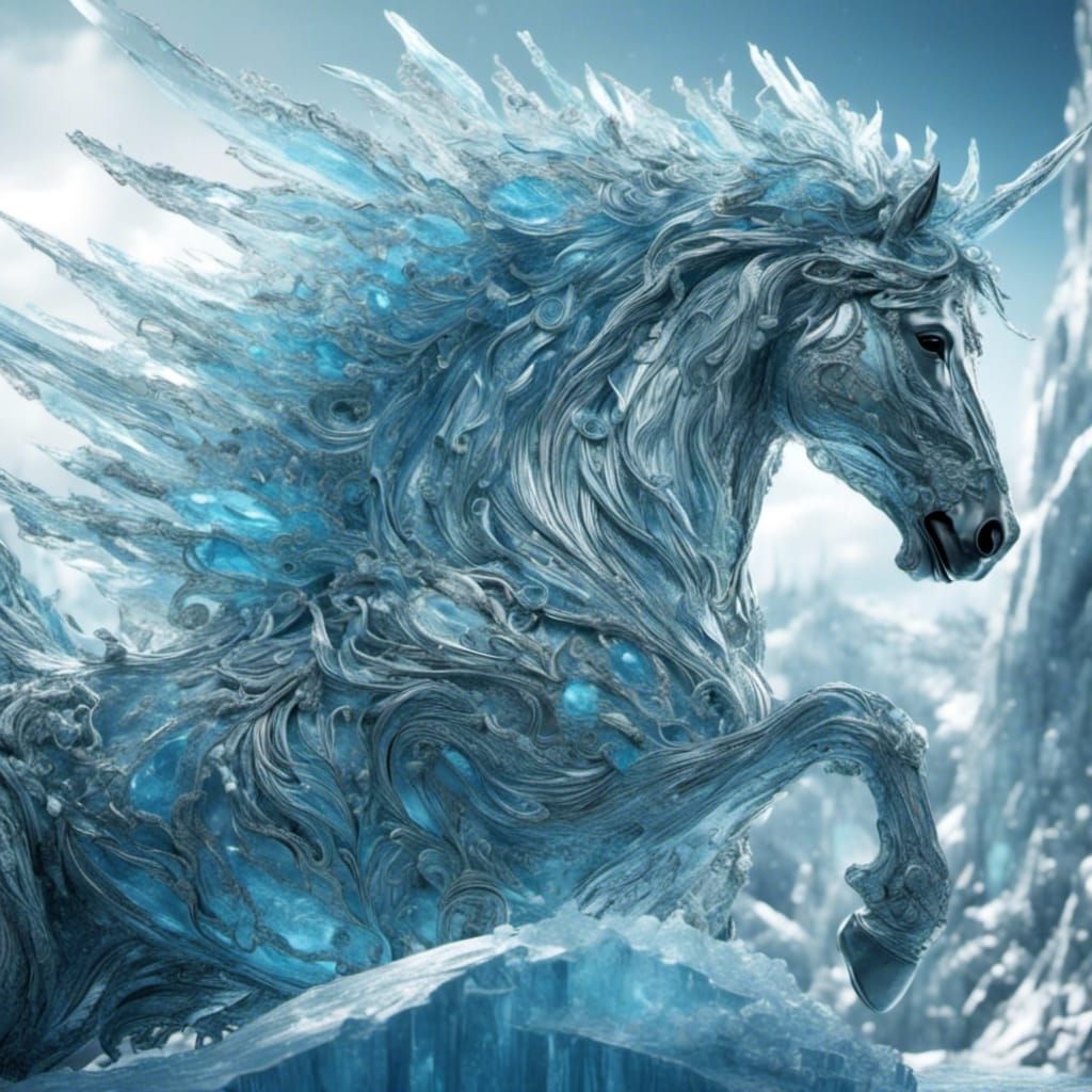 Hyperrealistic Ice Horse Guarding the Ice Kingdom