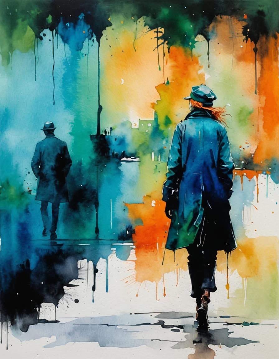 Distressed Modern Portrait of Woman in Watercolour Style