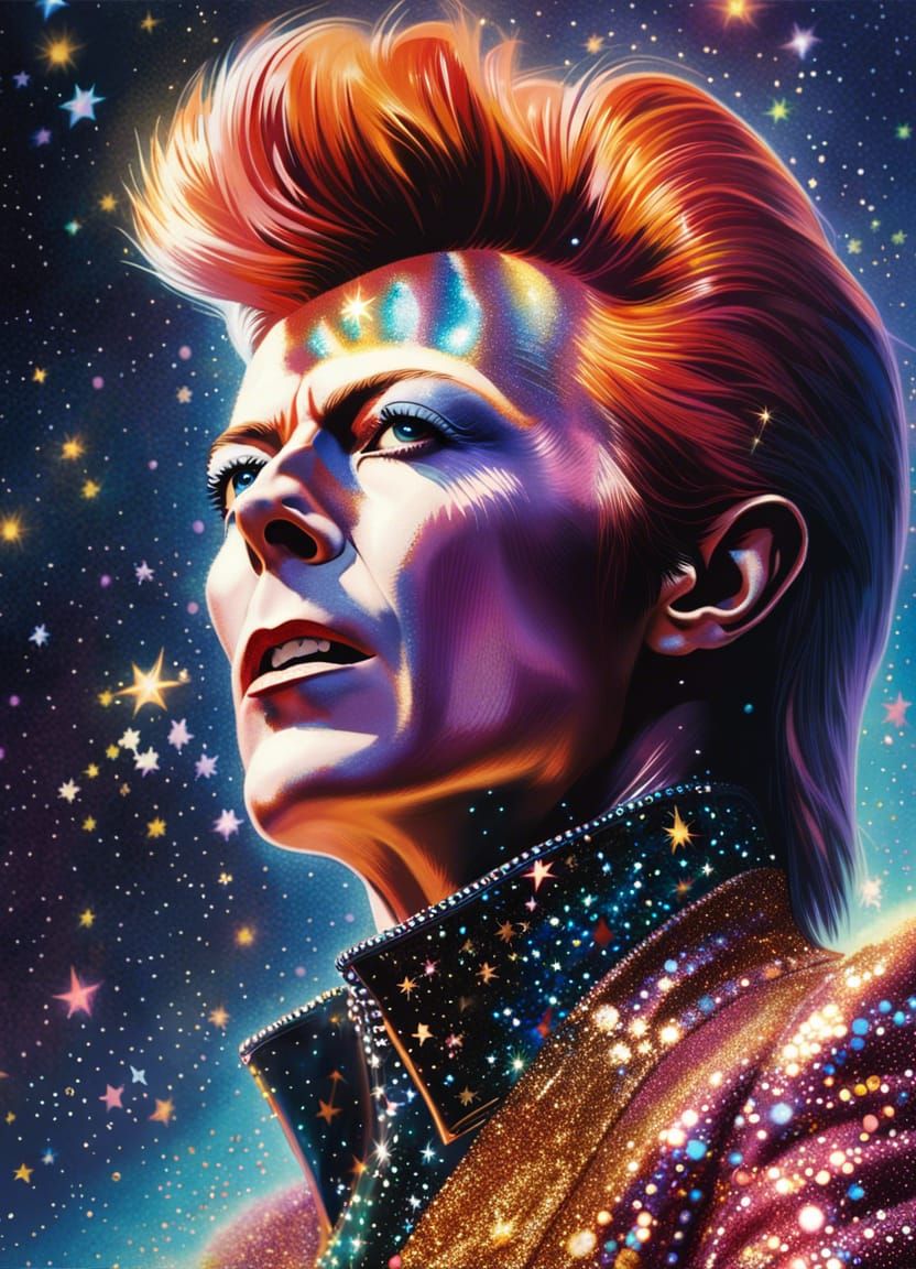 Ziggy Stardust Glitter Dream in Hyperrealistic Splash Art