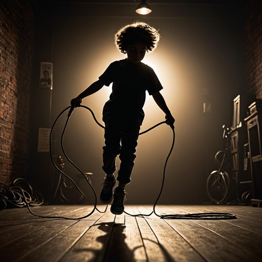 Silhouette Art: Child's Jump Rope in Hyperrealistic Detail