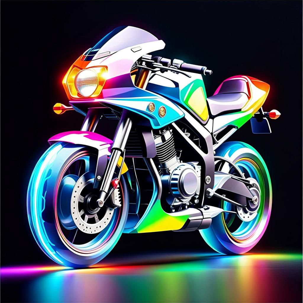Hologram of motorbike made of the shimmering rays of a rainb...