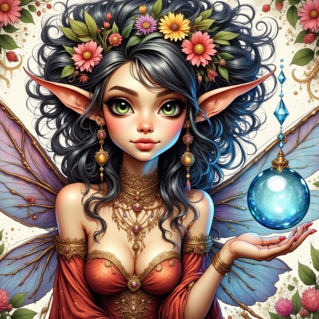 Enchanted Gypsy Fairy in Whimsical Cyberpunk Style