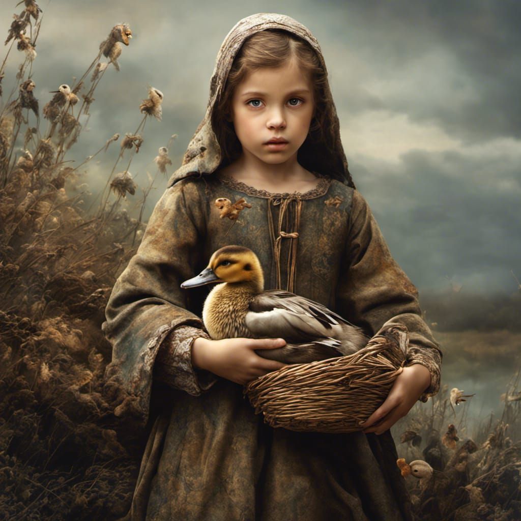 poor Medieval peasant girl with duck