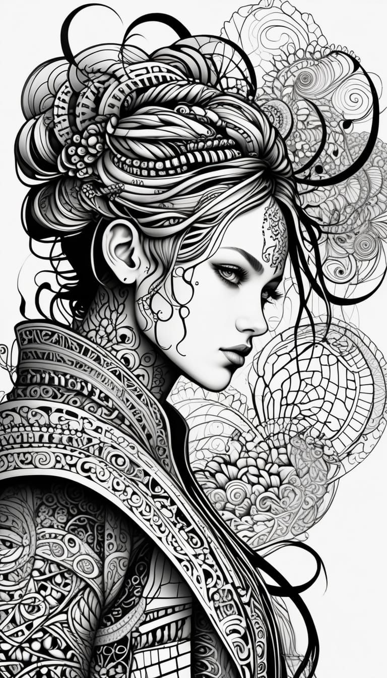 Digital Art of Cyberpunk Ronin with Zentangle-Inspired Glitc...
