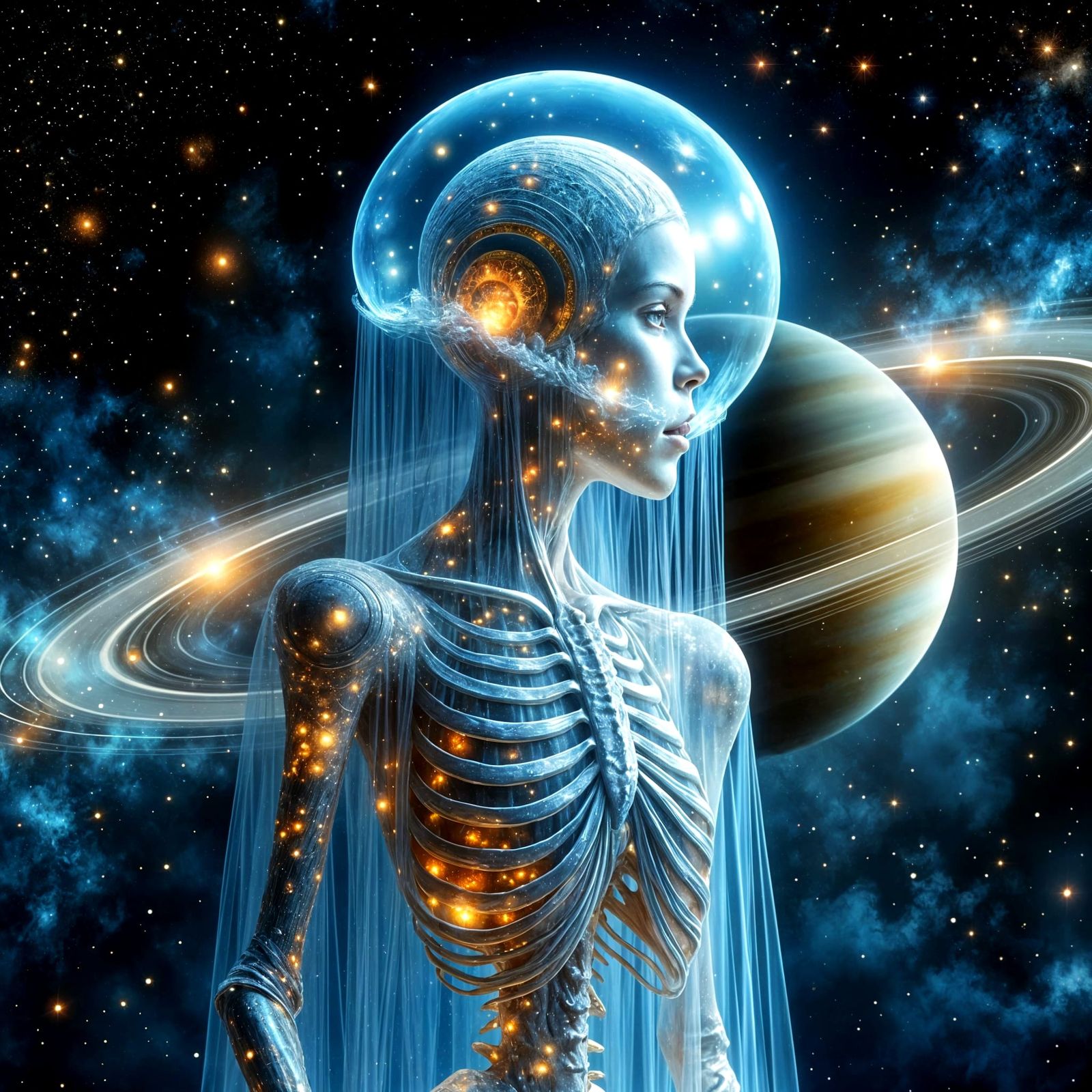 Ethereal Cosmic Entity in Saturn's Rings