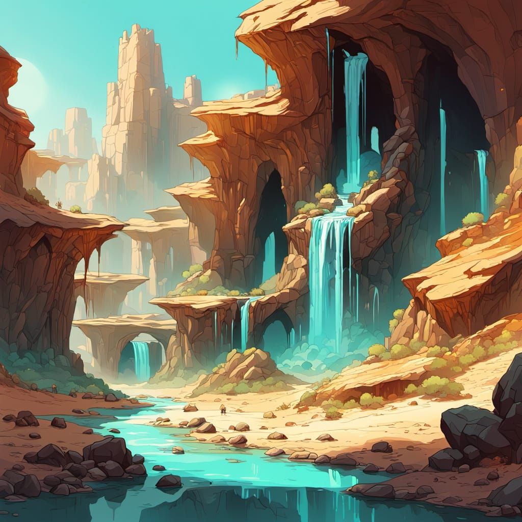 Desert Environment Concept Art in Feng Zhu Style